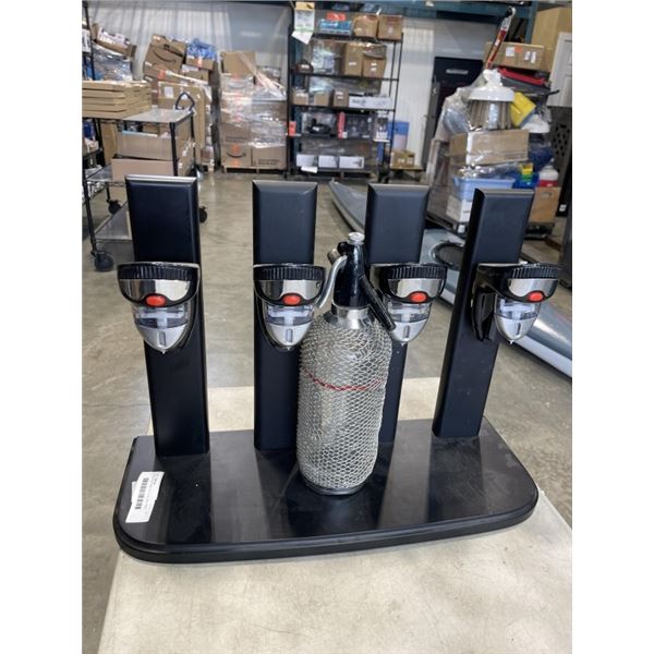 VINTAGE SELTZER BOTTLE AND 4 BAY LIQOUR DISPENSER