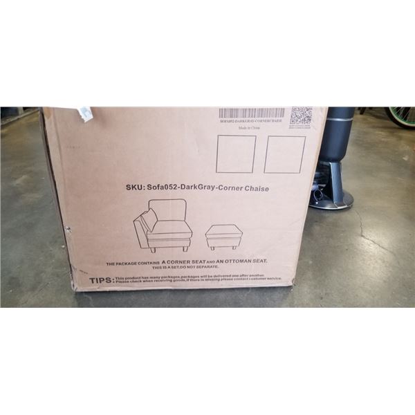NEW DARK GRAY CORNER CHASE SEAT AND OTTOMAN