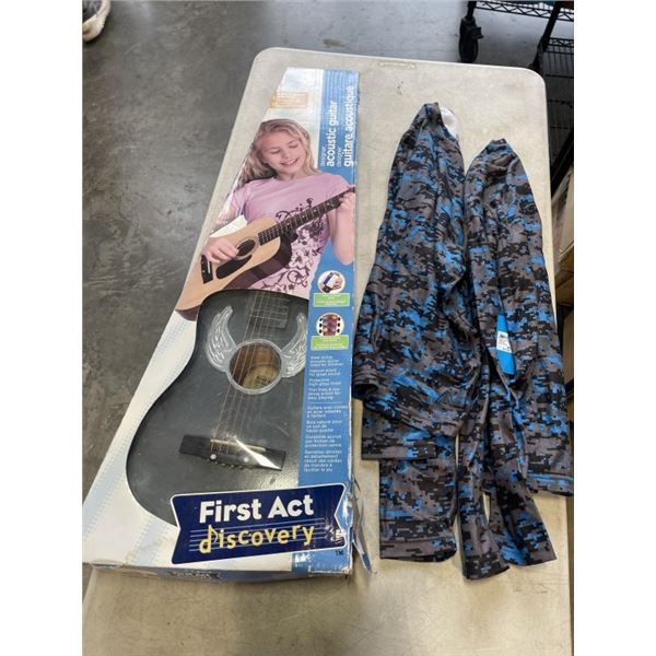 KIDS FIRST ACT GUITAR AND 2 YOUTH XL FLEECE SHIRTS