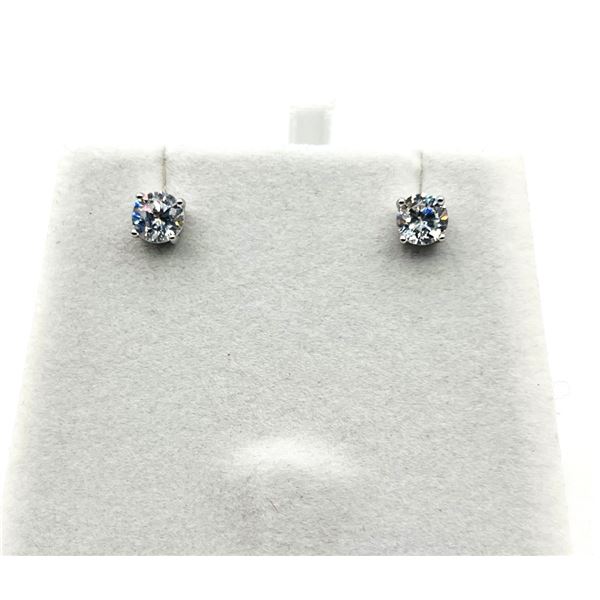 STERLING SILVER CZ ROUND SHAPE EARRINGS, RETAIL $300.00.