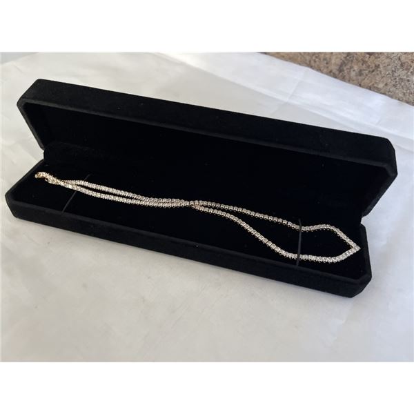 NEW 18K GOLD PLATED 2.5MM PRINCESS CUT SIMULATED DIAMOND (CZ) TENNIS NECKLACE, 18" LONG
