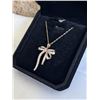 Image 2 : NEW 18K GOLD PLATED 33.0MM SIMULATED DIAMOND (CZ) BOW NECKLACE, CHAIN 18" LONG