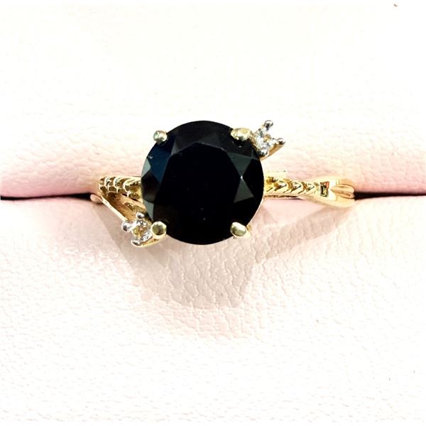 GOLD PLATED STERLING SILVER NATURAL BLACK ONYX AND WHITE TOPAZ RING, SIZE 8.75, W/A $500.00.