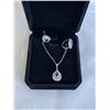 Image 1 : NEW PLATINUM PLATED 1.2CT PEAR CUT SAPPHIRE BLUE SIMULATED DIAMOND (CZ) HALO 2 PIECE SET, CHAIN 16-1