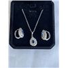 Image 3 : NEW PLATINUM PLATED 1.2CT PEAR CUT SAPPHIRE BLUE SIMULATED DIAMOND (CZ) HALO 2 PIECE SET, CHAIN 16-1