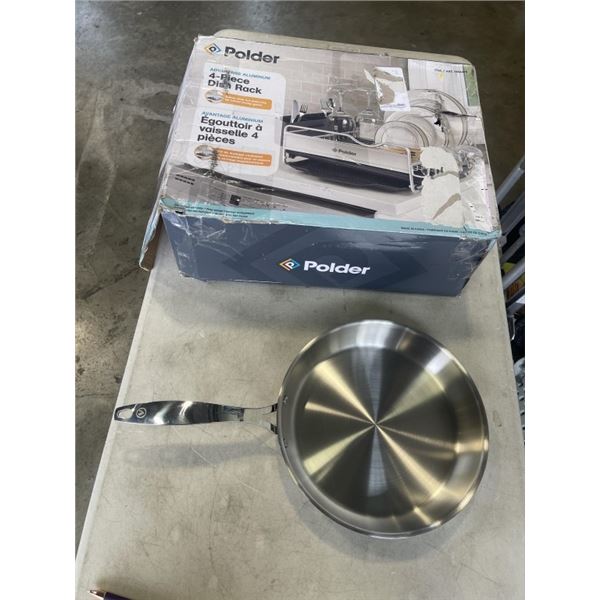 VIDA PADERNO STAINLESS FRY PAN AND POLDER DISH RACK - MISSING SOME PIECES