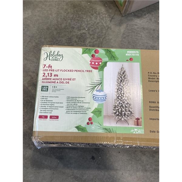 NEW TRIM A TREE 7FT PRE LIT LED FLOCKED PENCIL TREE