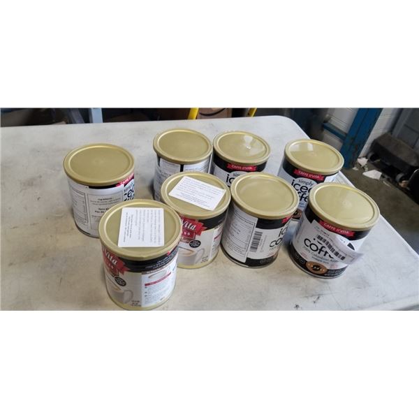 6 CAFFE D'VITA SIMPLY ICED COFFEE TINS AND 2 CAFFE CAPPUCCINO HAZELNUT TINS. EXP DATES 01-31-2026 FO