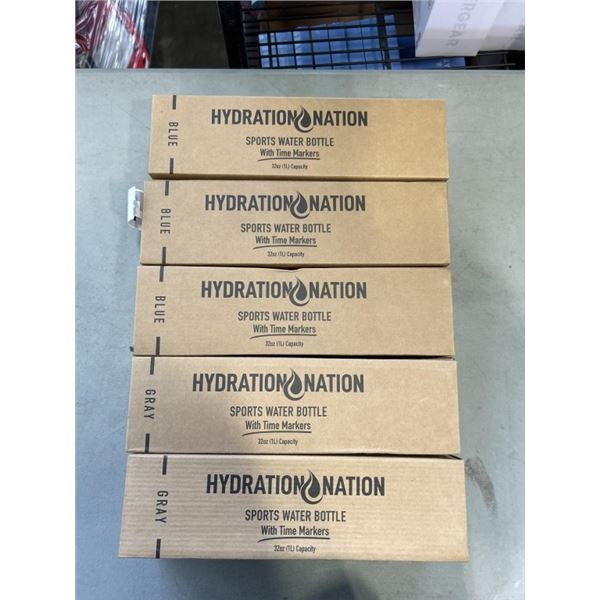 5 NEW HYDRATION NATION SPORTS WATER BOTTLES WITH TIME MARKERS