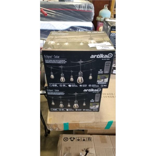 2 SETS OF ARTIKA ECLIPSE SOLAR STRING LIGHTS WITH 20 LED BULBS, REMOTE, EACH IS 42FT LONG