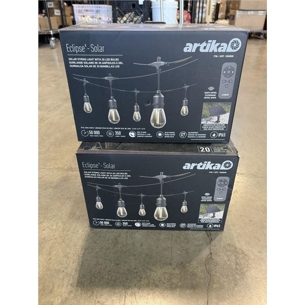 2 SETS OF ARTIKA ECLIPSE SOLAR STRING LIGHTS WITH 20 LED BULBS, REMOTE, EACH IS 42FT LONG