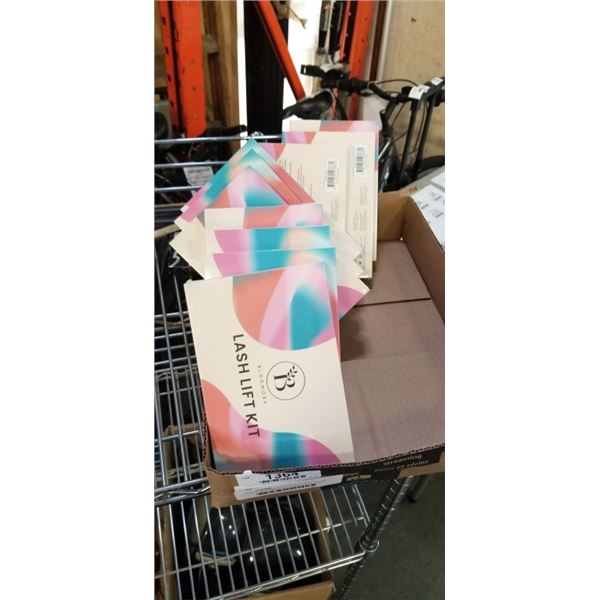 10 NEW BLOOMORA LASH LIFT KITS, EACH KIT INLCUDES 4 LOTIONS, 1 GLUE BALM, AND EYELASH ACCESSORIES TO