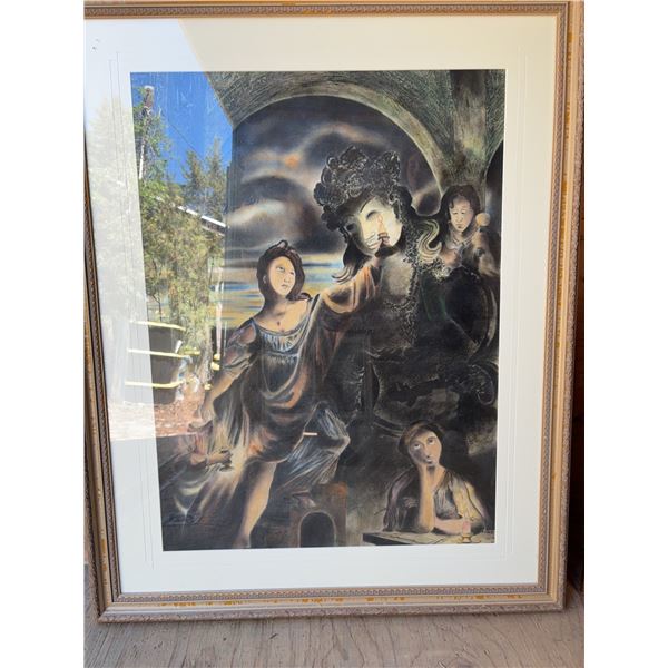 Framed Surrealist Print with Figures