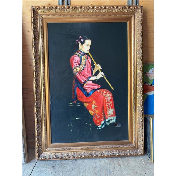 Framed Painting of Woman With Flute