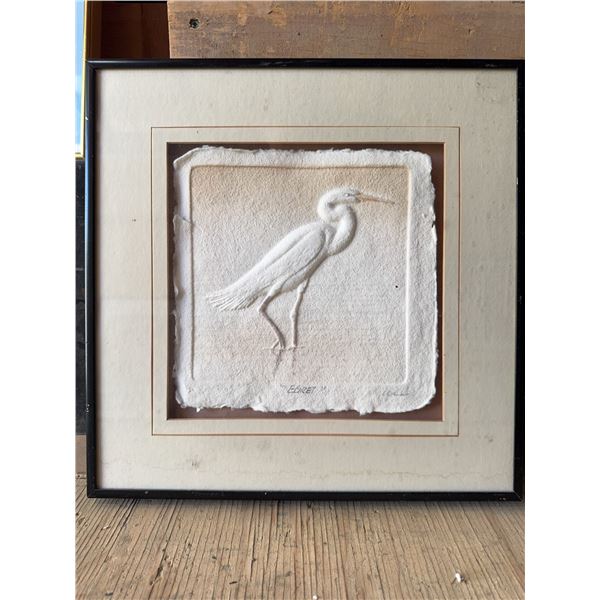 Framed Paper Relief Art of Egret