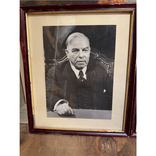 Framed picure of former Canadian Prime Minister William Lyon MacKenzie King   in formal attire, seat