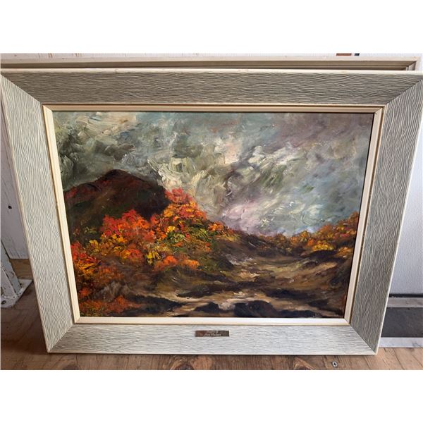 Framed Fall Landscape Oil Painting