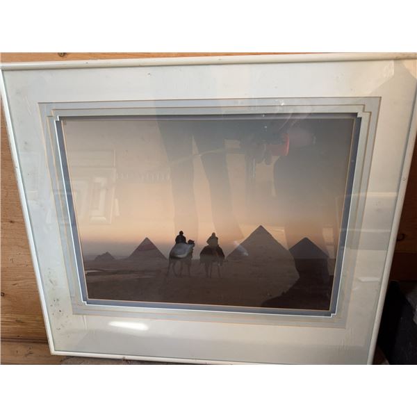 Framed Photograph of Pyramids at Sunset