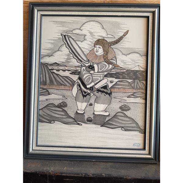 Framed Drawing by Farley Mowat, 1983