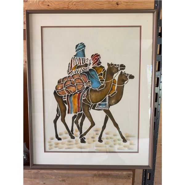 Framed Textile Art With Camel Riders
