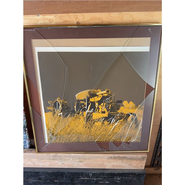 Framed Military Artwork with Broken Glass