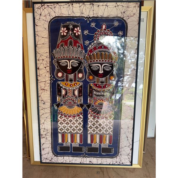 Framed Batik Textile Artwork with Dual Figure