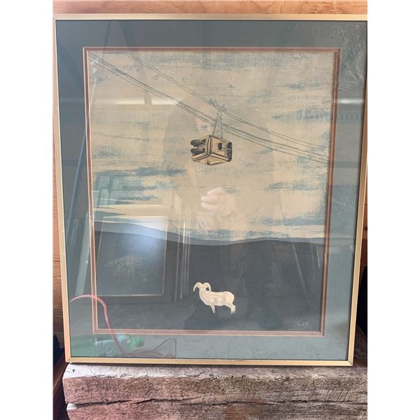 Framed Print with Cable Car and Goat Scene