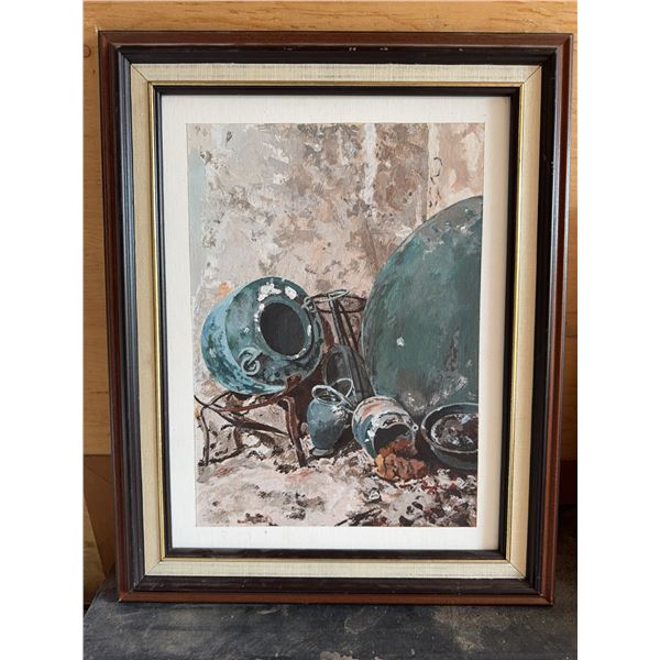 Framed Still Life With Ceramics Painting