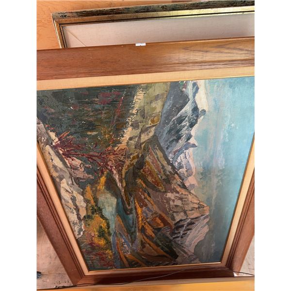 Framed Mountain Landscape Oil Painting