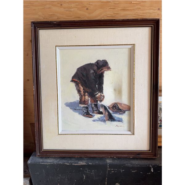 Framed Oil Painting of Fisherman