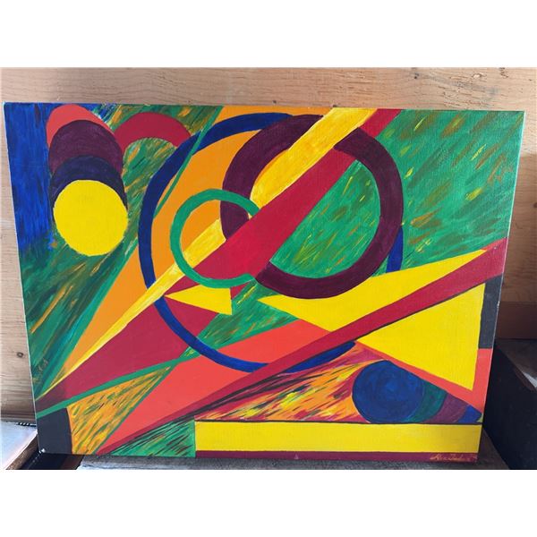 Abstract Geometric Acrylic Painting Signed