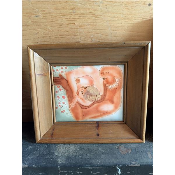Framed Surrealist Couple Painting