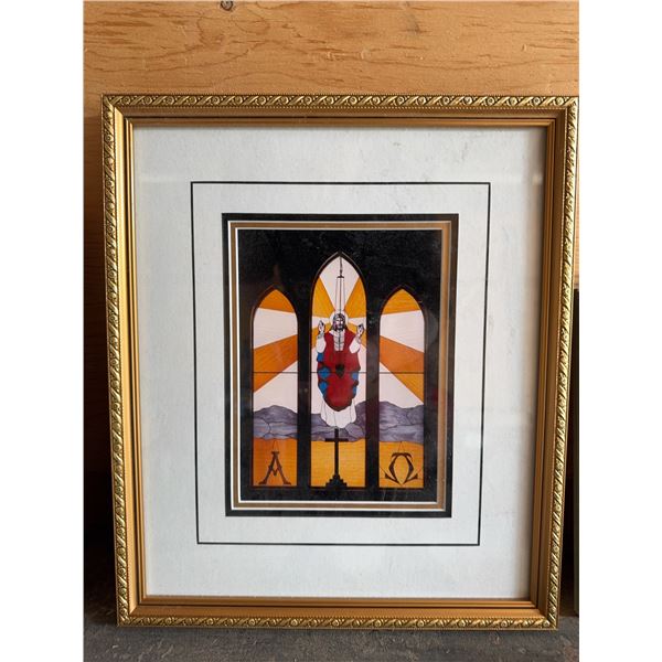 Framed Stained Glass-Style Religious Print