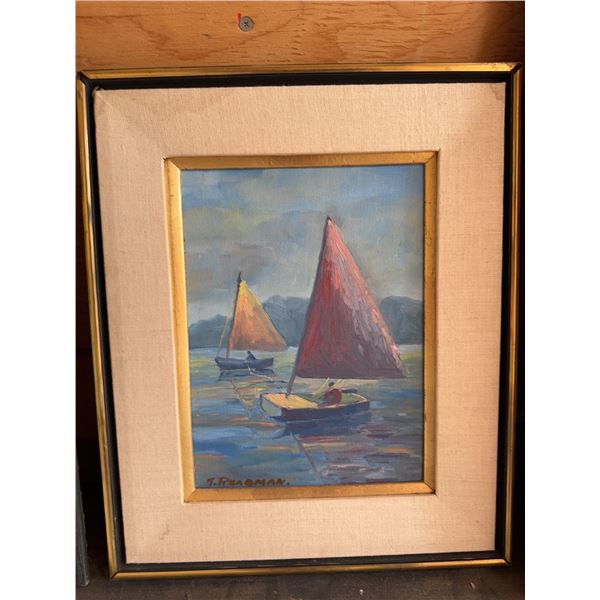 T. Readman Oil Painting, Boats on Water