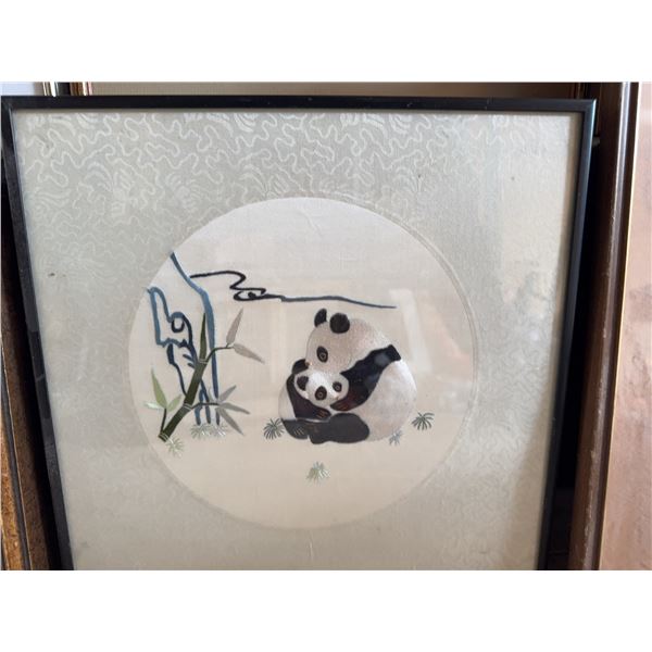 Framed Silk Embroidery of Pandas