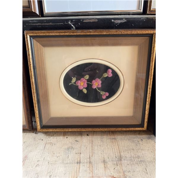 Framed Floral Embroidery Artwork