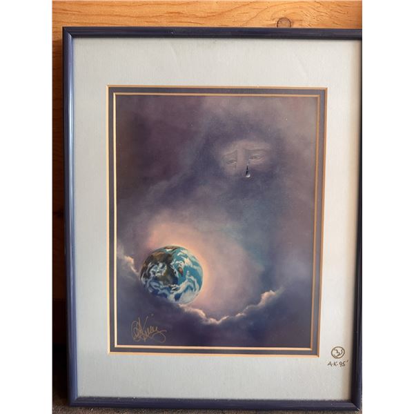 A.K. 1995 Framed Surreal Earth Artwork