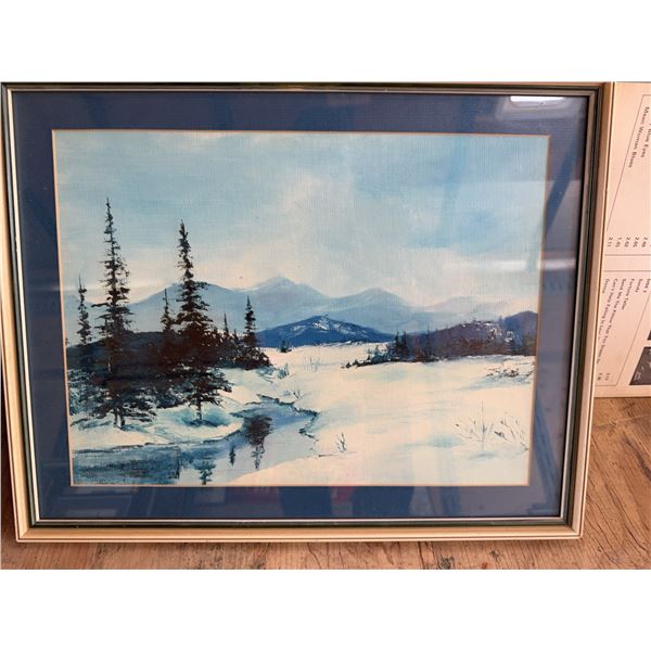 Framed Winter Landscape Painting