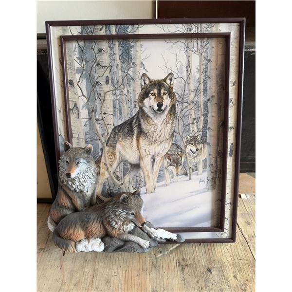 Wolf Pack Framed Art With Sculpted Figures