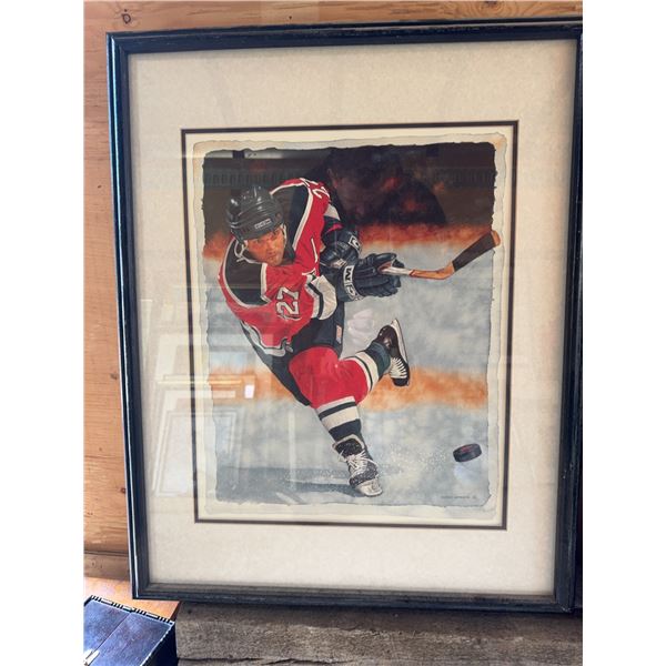 Framed Hockey Player Print, 27" x 23"