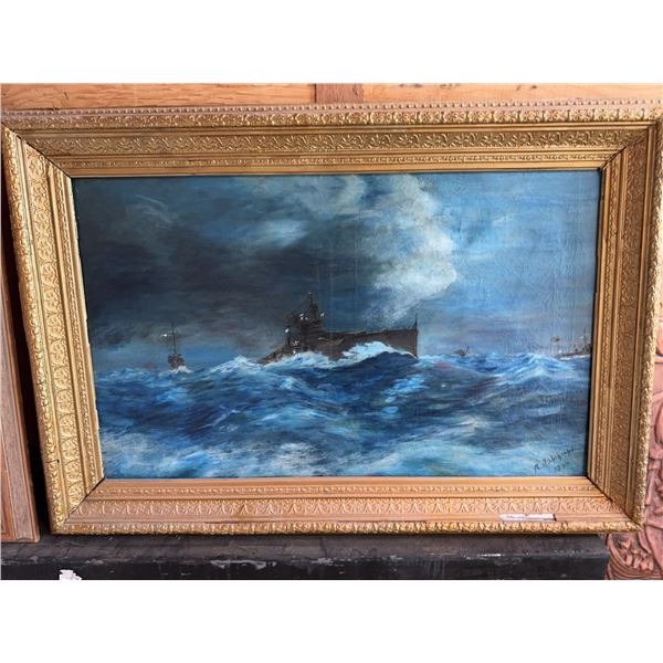 A. Alphinot 1900 Naval Scene Oil Painting