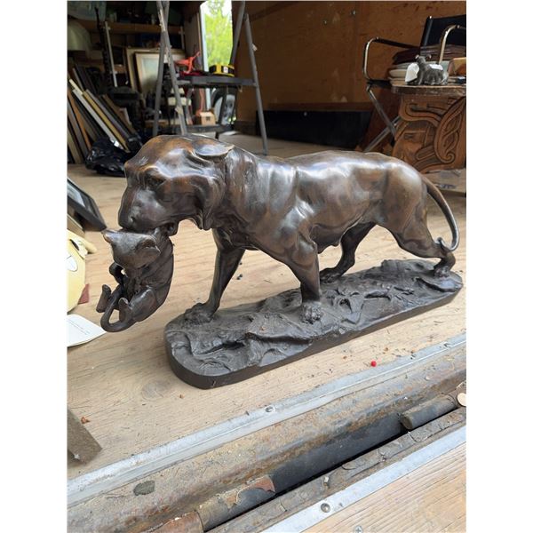 Bronze Panther Sculpture Signed BARRE