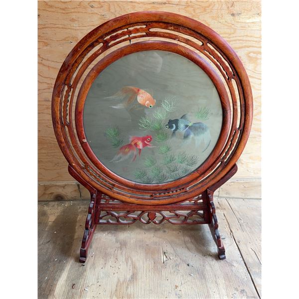 Chinese Table Screen with Fish Embroidery