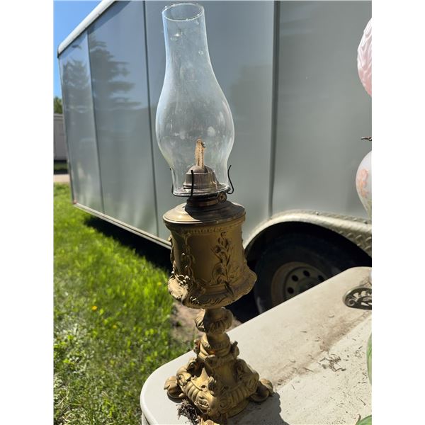 Brass Oil Lamp with Glass Chimney