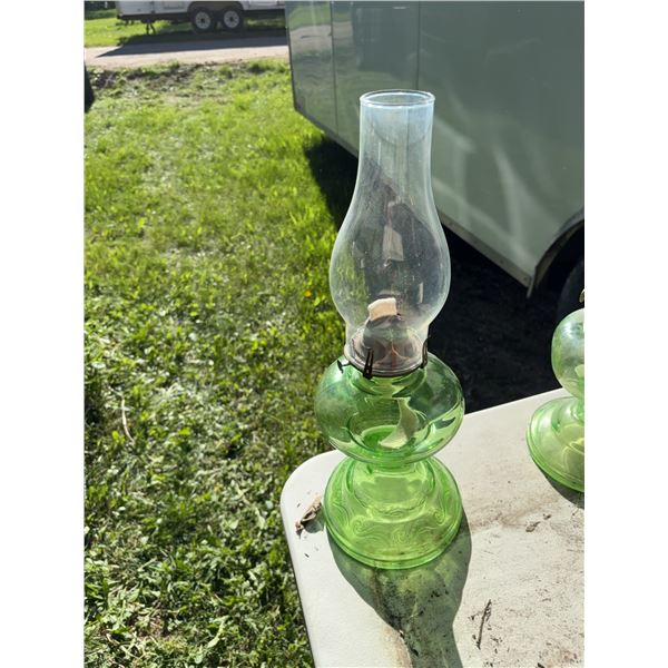 Green Glass Oil Lamp with Chimney