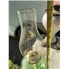 Image 6 : Green Glass Oil Lamp with Brass Burner
