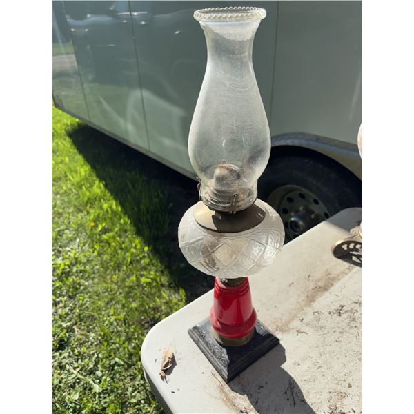Glass and Metal Oil Lamp with Red Base