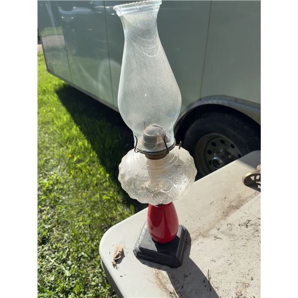 Glass Oil Lamp with Red Base