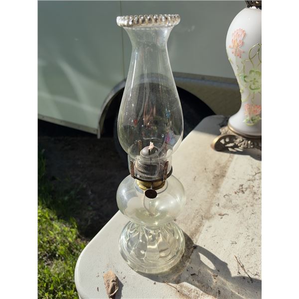 Clear Glass Oil Lamp with Beaded Rim