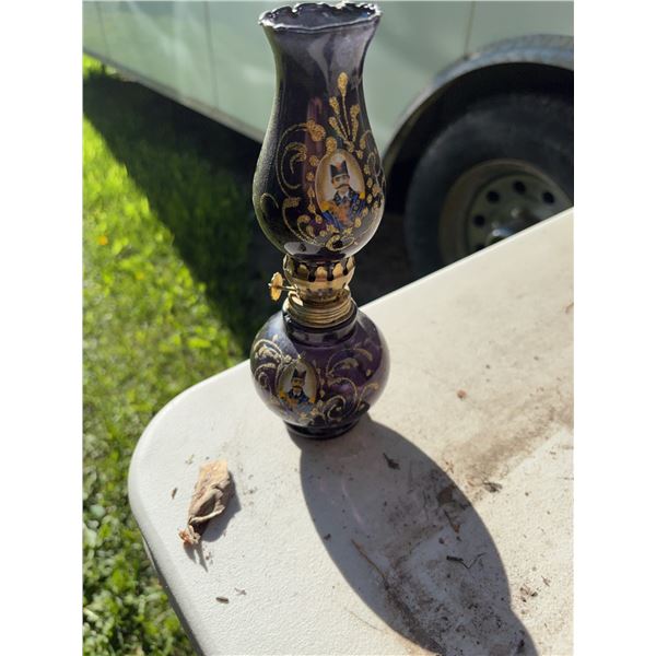 Decorative Miniature Oil Lamp with Painted Em